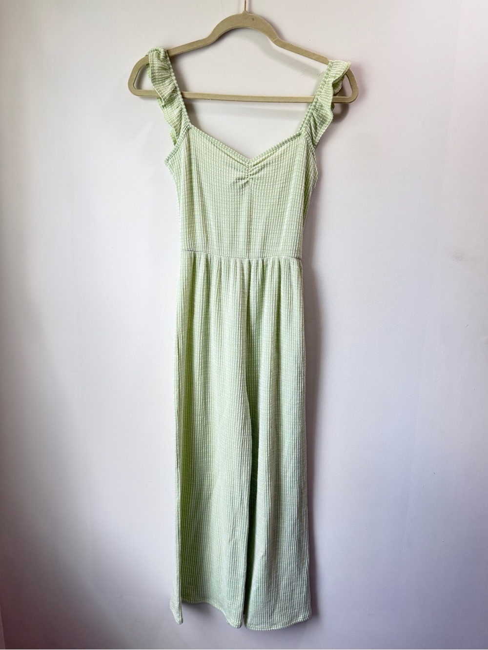 Mint Light Green Ruffled Strap Flowy Soft Stretchy Jumpsuit Women size L/M